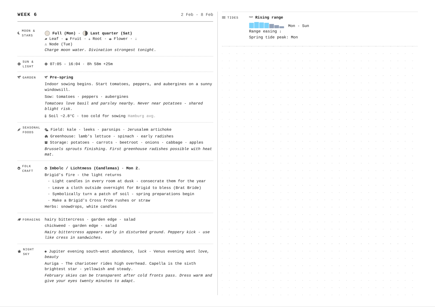 A busy week: the text runs into the second column, and the dots start where it stops.